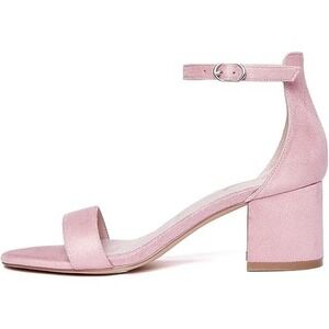 Women's Chunky Low Heels Suede Open Toe Pink Ankle Strap Sandals Shoes (Size 9M)